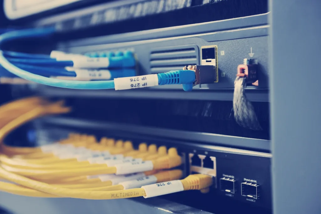 Netzwerkkabel an einem Server – professionelle Netzwerkinstallation
